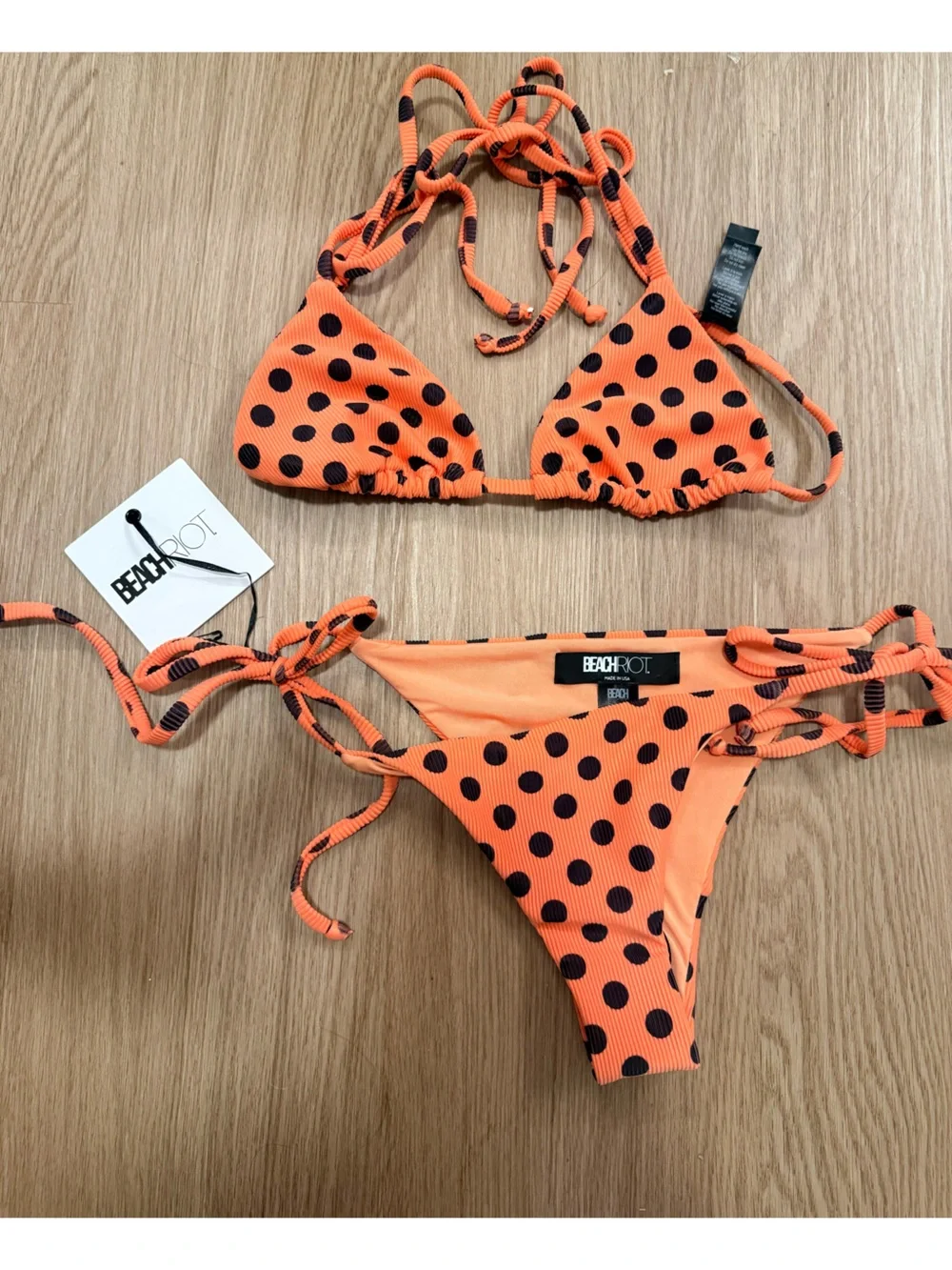 Beach Riot Winona Top and Soleil Bottom Set in Peachberry Dot Size XS NWT